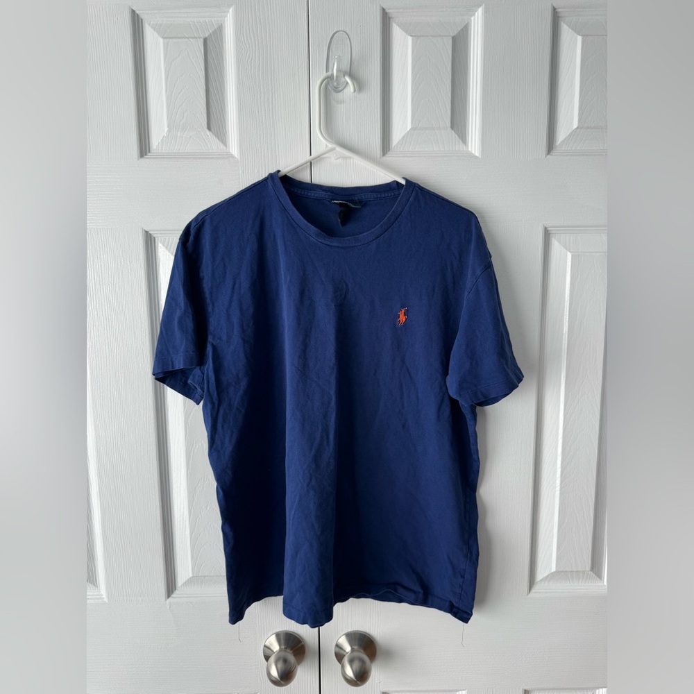 Polo Ralph Lauren Blue Short Sleeve T-shirt Large Orange Pony Logo Large